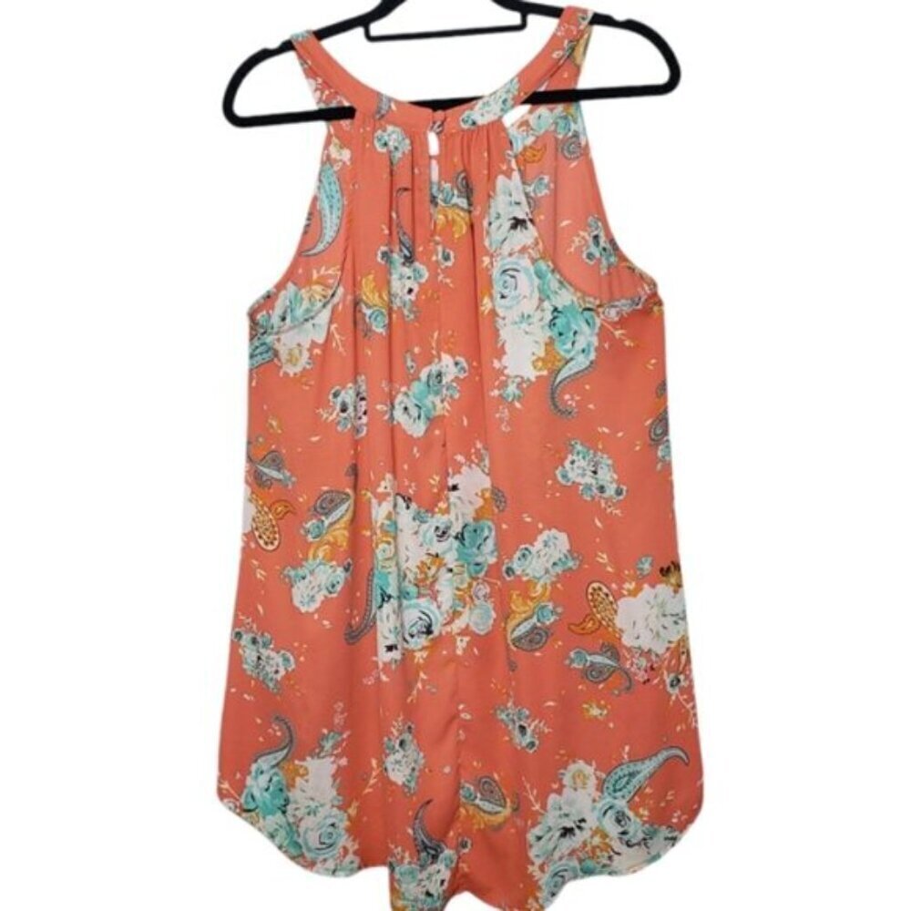 Torrid Floral Print High Neck Georgette Sleeveless Tank Top Size 1X Hi Low Hem - Picture 9 of 14